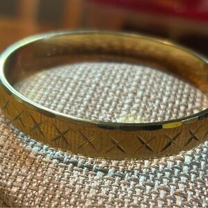 Gold Plated Monet Bangle Bracelet Engraved with ❎